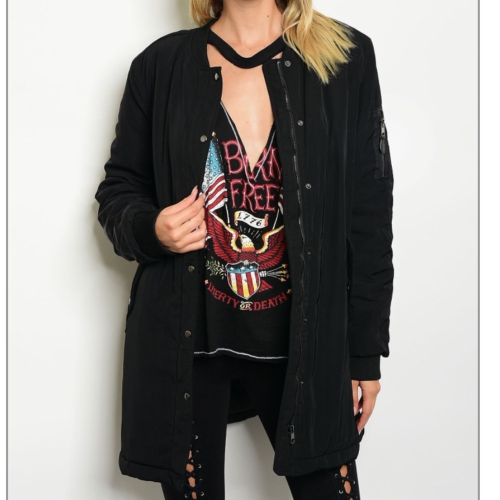 💙Black Longline Bomber Jacket - Picture 2 of 3